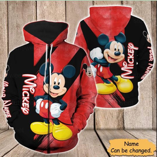 Personalized Mickey Mouse Disney Hoodie, Zip 3D Hoodie