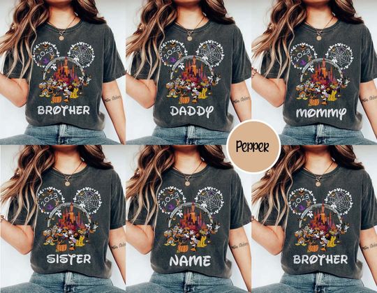 Custom Name Mickey and Friends Halloween 2023 Tee, Disney Family Halloween Matching Shirt