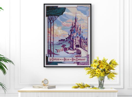 Vintage Disneyland Sleeping Beauty Castle Poster, Disney Princess Poster