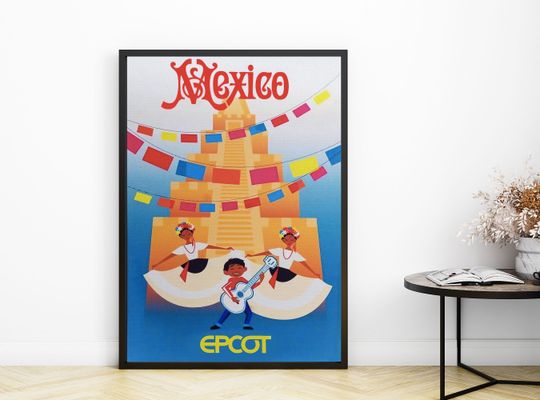 Vintage Mexico Poster, Mexico Disney Print, Disney Epcot Poster