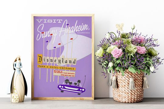 Vintage Disneyland Visit Sunny Anaheim Travel Poster