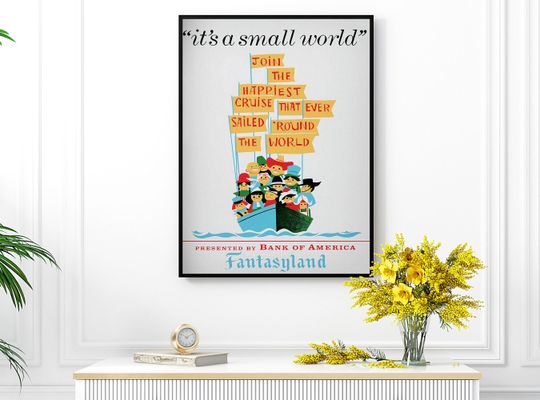 Vintage Disneyland Poster, Disneyworld Its a Small World Attraction Poster