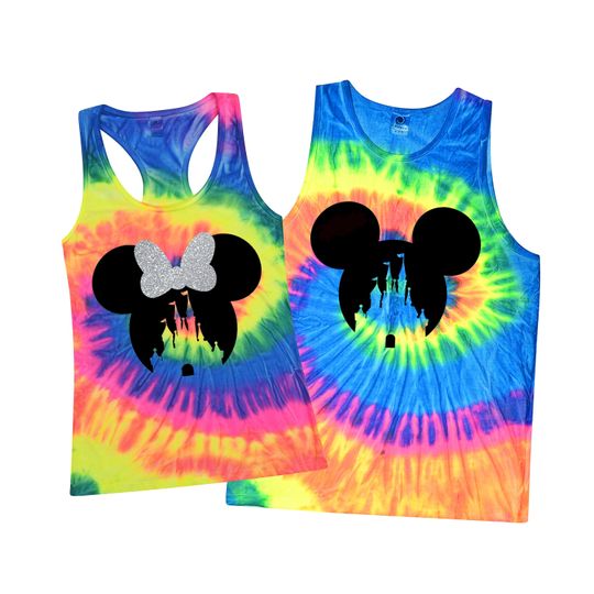 Tie Dye Park Tank Top, Disney Shirts, Minnie Tie Dye Shirt, Glitter Bow, 2023 Matching Family Vacation, Mickey