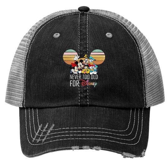 Never Too Old For Disney Print Trucker Hats, Mickey & Friends, Vintage retro Disney