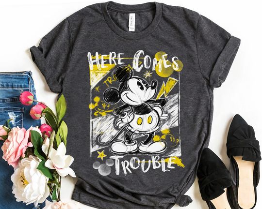 Disney Mickey Mouse Here Comes Trouble Poster Shirt, Mickey And Friends Tee