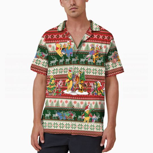 Ugly Sweater Winnie the Pooh Hawaiian Shirt, Disney World Pooh Christmas Shirt