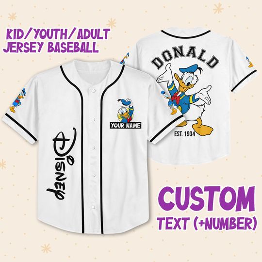 Personalized Disneyland Donald Duck Vintage Disney Characters Baseball Jersey