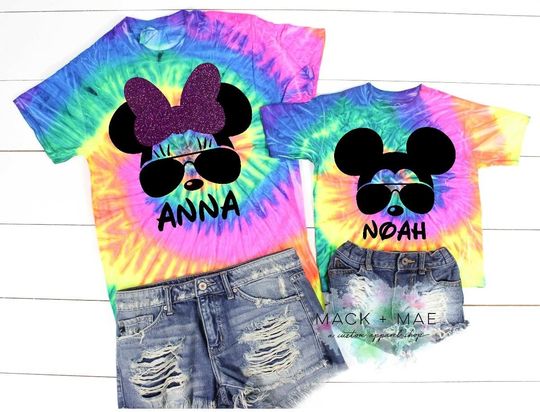 Disney Inspired Matching Shirt,  SUNGLASSES MINNIE MICKEY Tie Dye Shirt, Toddler Kid Adult Shirt