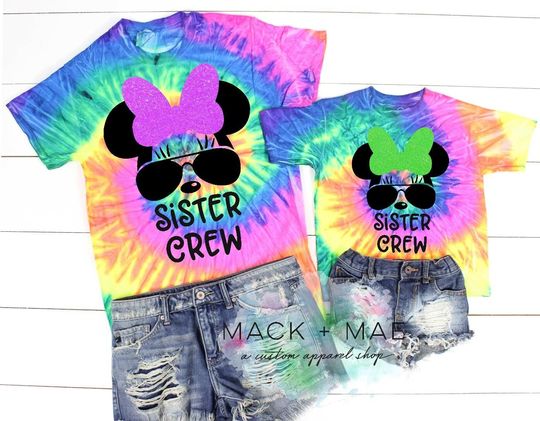 Discover Disney Inspired Matching Shirt, SISTER CREW Tie Dye Shirt, SUNGLASSES Minnie Toddler Kid Adult Shirt