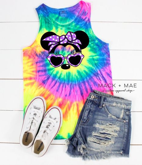 SUNGLASSES MINNIE Inspired Matching Shirt, Tie Dye Tank, Adult Shirt, Disney World, Disney Land HEART Glasses