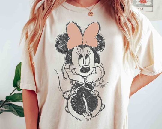 Disney Minnie Mouse Classic Sketch Cute Vintage Portrait T-Shirt, Mickey And Friends Tee, WDW Magic Kingdom Disneyland Family Vacation Gift