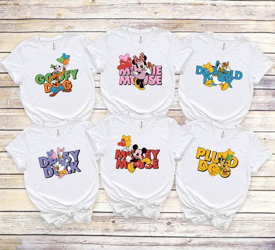 Retro Mickey And Friends Balloon Shirt, Vintage Disney Characters Family Matching Shirt, Disney Group Tee Hoodie Sweatshirt, Disney Trip Tee