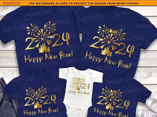 Disney 2024 New Year's Eve Fireworks Gold Foil Shirts, Disney New Years Shirt