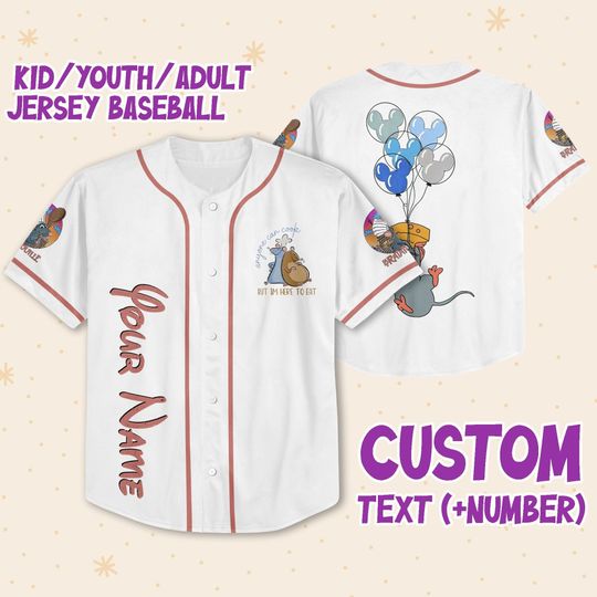 Personalized Disney Ratatouille Remy Remy Little Chef Balloon Mickey Ears Baseball Jersey