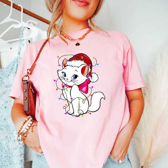 Disney Marie Aristocats Cat Santa Christmas Lights T-Shirt