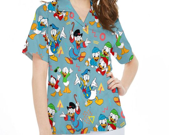 Retro 90s Ducktales Scrooge Mcduck Donald Huey Dewey Louie Duck Disney Hawaiian Shirt