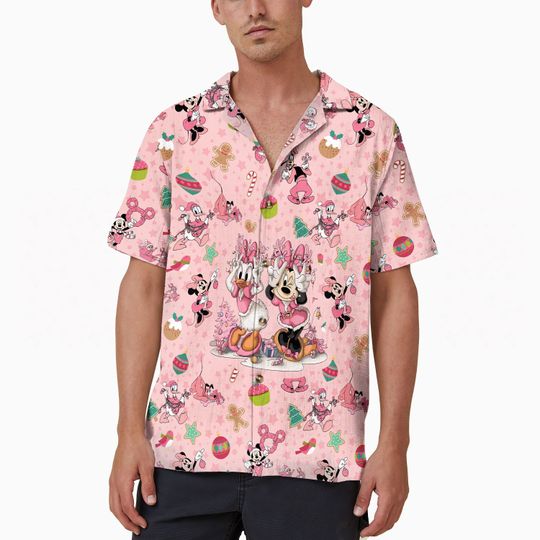 Cute Minnie Daisy Disney Hawaiian Shirt, Pink Christmas Hawaii Shirt