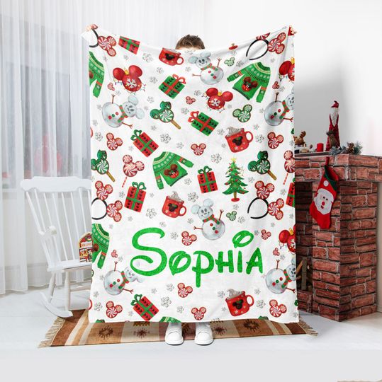 Personalized Disneyland Christmas Blanket, Christmas Mickey Soft Cozy Sherpa