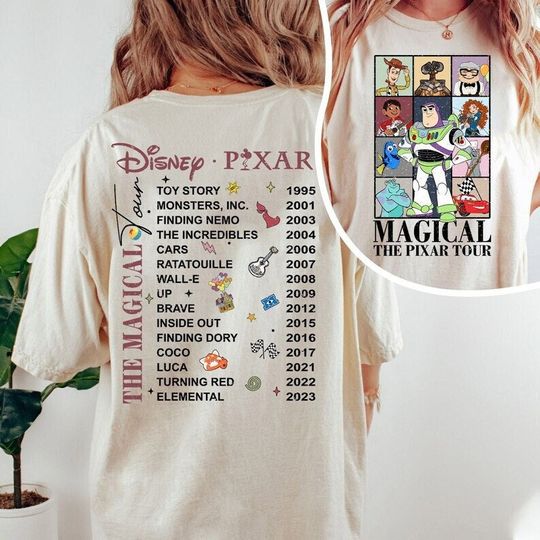 Vintage Disney Pixar Magical Tour  Shirt, Disney Pixar Characters Concert Music Shirt