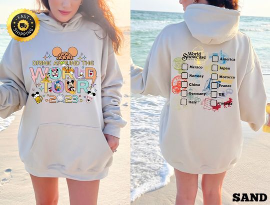 Disney Epcot Drink Around The World Tour 2023 Hoodie, Epcot World Showcase Hoodie,Mickey And Friends Drinking Team