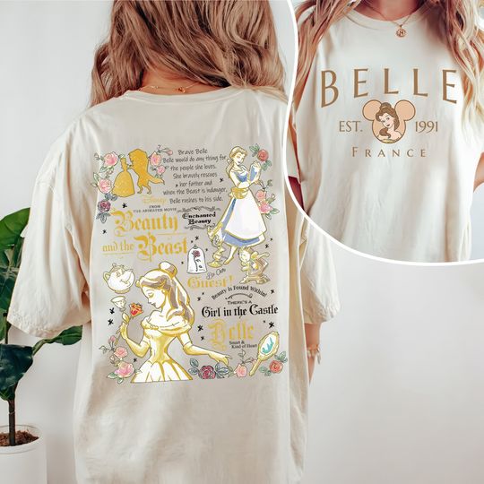 Vintage Disney Princess tshirt, Disneyworld Shirts, Disney Beauty And The Beast Two Sided  Shirt