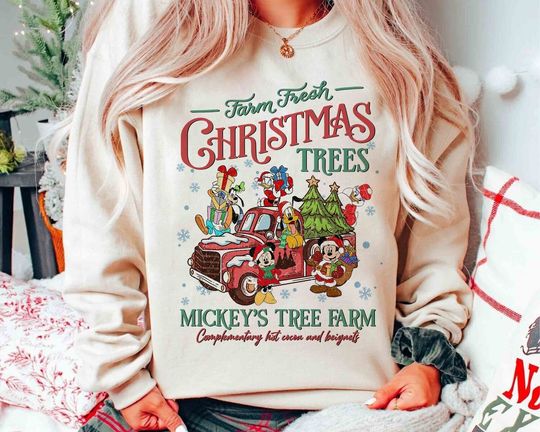 Discover Retro Disney Farm Fresh Shirt, Mickey's Tree Farm, Mickey And Friends Christmas Sweatshirt