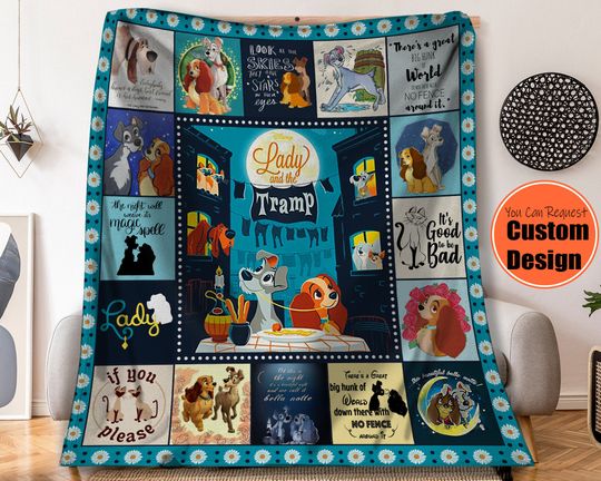 Lady And The Tramp Fleece Blanket For Kid Baby Adults, Disney Home Decor, Disney Christmas Gift