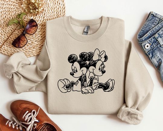 Discover Vintage Mickey and Minnie Sweatshirt, Gift For Couples, Disney Trip Sweatshirt