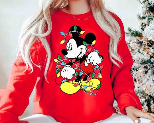 Discover Santa Mickey Mouse Classic Christmas Light Retro Sweatshirt, Disney Mickey's Very Merry Xmas Gift