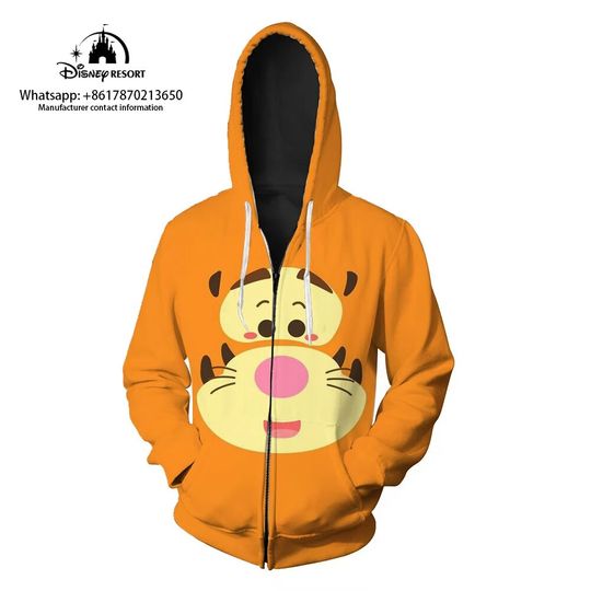 Disney Winnie The Pooh Tigger Hoodie, 3D Zip Hoodie