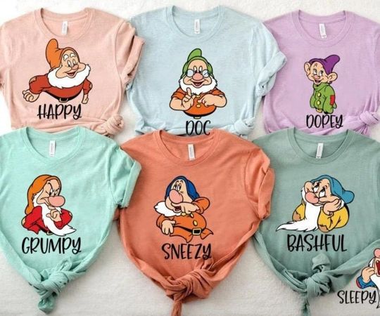 Seven dwarfs shirts, seven dwarfs, disney group shirts, snow white