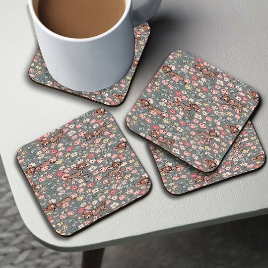 Square Drink Coaster, Round Coffee Coaster, Disney Bambi, Cute Flowers