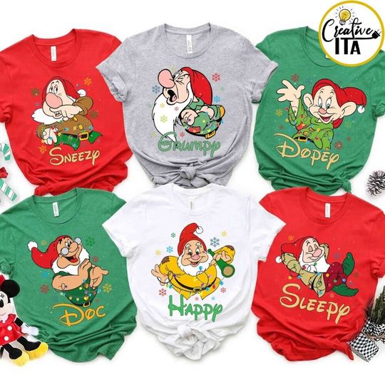 Disney Christmas Snow White and Seven Dwarfs Shirt, 7 Dwarf Christmas