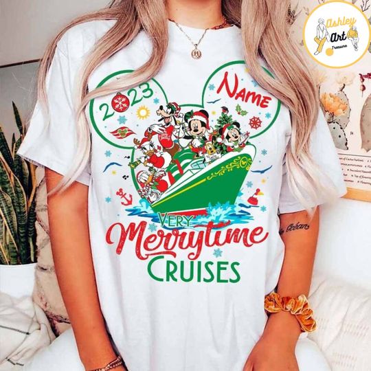 Personalized Disney Mickey And Friends Merrytime Cruises Merry Christmas T-Shirt