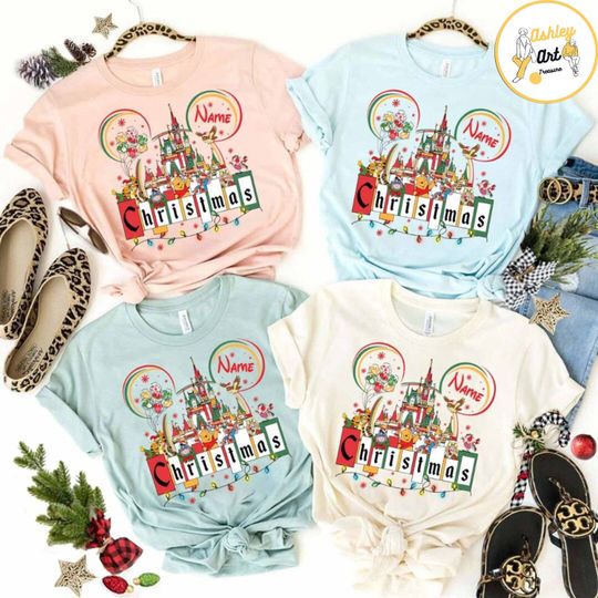 Personalized Disney Winnie The Pooh And Friends Merry Christmas T-Shirt