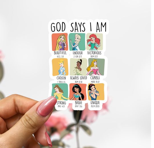 God Says I Am Disney Princess Sticker, Religious Princesses Sticker Decal