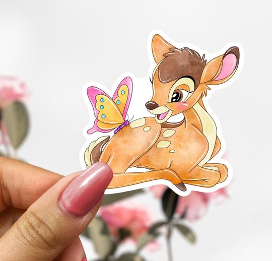 Bambi Deer Sticker, Deer & Butterfly Sticker Decal, Disney Animals Sticker