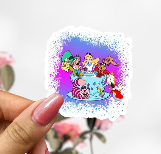 Alice In Wonderland Teacup Sticker, Disney  Decal, Cheshire, Mad Hatter