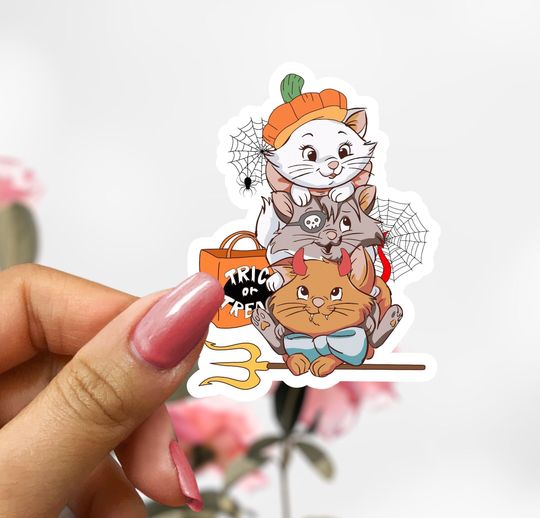 Aristocats Halloween Sticker, Disney Marie Cat Sticker Decal, Tea Cup Sticker