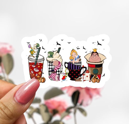 Alice In Wonderland Halloween Coffee Sticker, Disney Alice Decal,