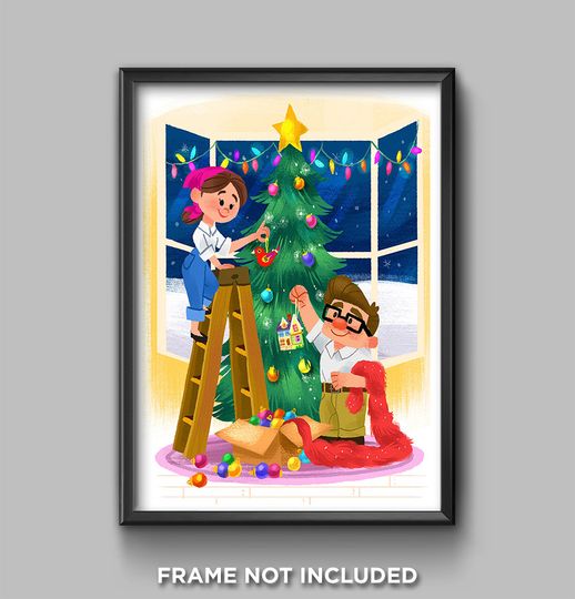 Disney UP Carl and Ellie Pixar Christmas Tree Presents Poster