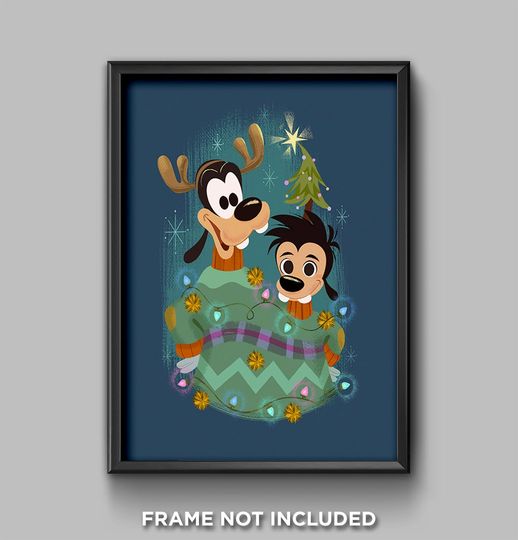 Disney Christmas Goofy and Max Christmas Presents Poster