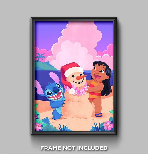 Disney Christmas Lilo and Stitch Snowman Poster