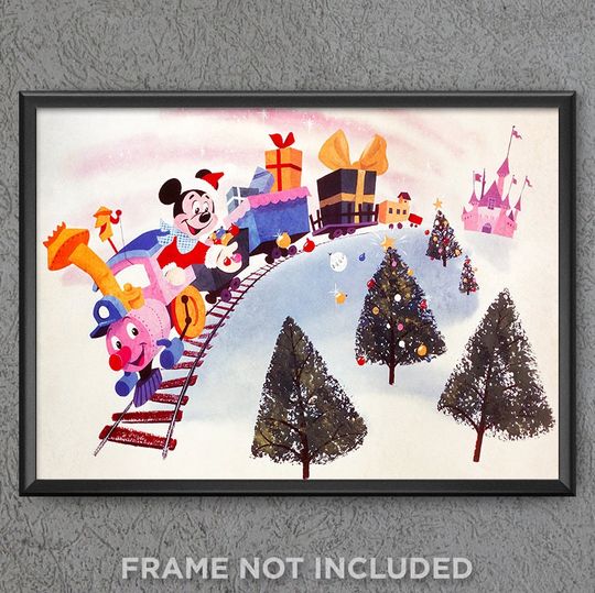 Mickey Mouse Santa Train Disney Vintage Style Christmas Poster