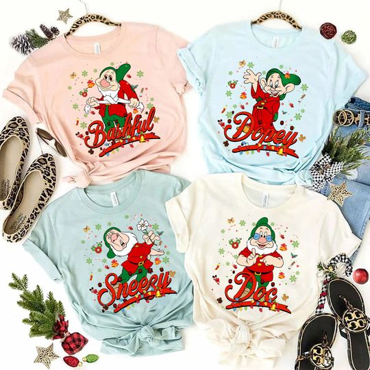 Personalized Seven Dwarfs Christmas Shirt, Disney Family Group T-Shirt
