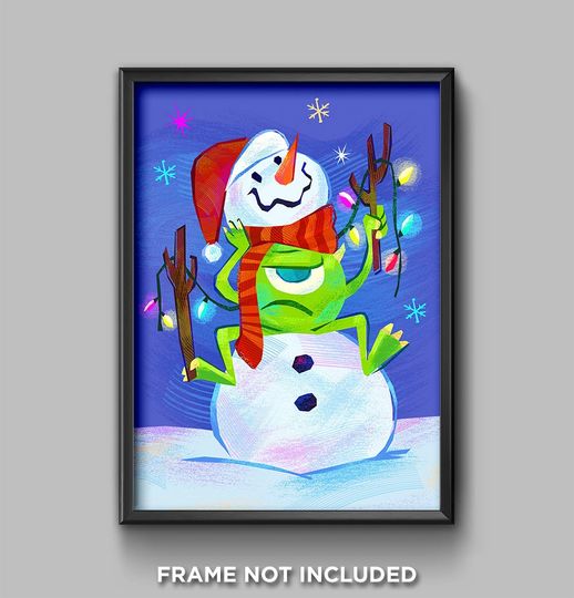 Discover Disney Pixar Monsters Inc Mike Wazowski Christmas Snowman Poster