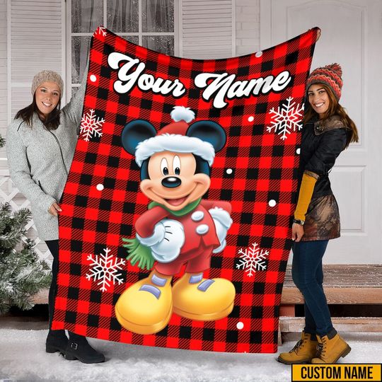 Mickey Mouse Christmas Blanket, Disney Mickey Personalized  Santa Claus Soft Cozy Sherpa Fleece Throw Blankets