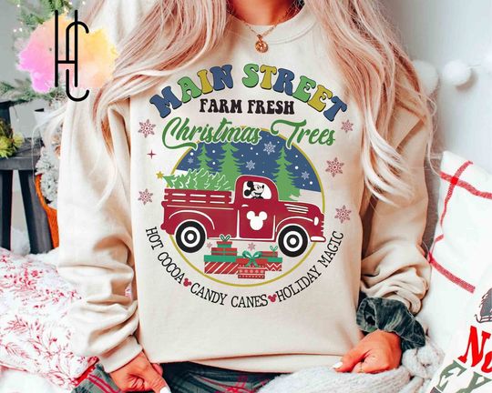 Mickey Mouse Main Street Farm Fresh Christmas Trees Sweatshirt, Disney Christmas, Disneyland Vacation Gift