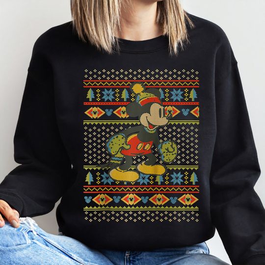 Disney Mickey Mouse Christmas Sweatshirt, Classic Mickey Mouse Ugly Shirt, Disney Christmas Gift