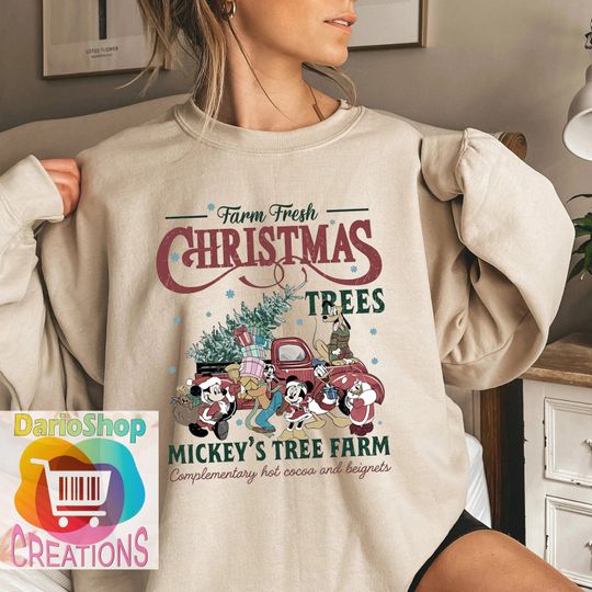 Vintage Disney Farm Fresh Sweatshirt, Mickey's Tree Farm, Mickey And Friends Christmas Sweatshirt